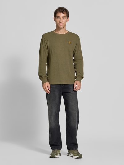 PME Legend Regular Fit Langarmshirt aus Baumwolle mit Waffelstruktur Oliv 1