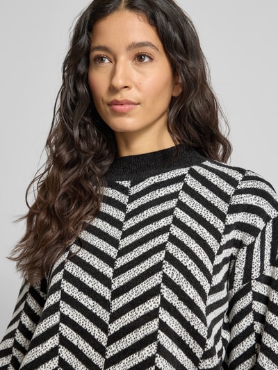 comma Gebreide pullover in all-over look met opstaande kraag Antraciet - 3