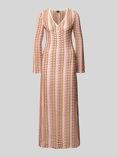 Produktfoto, Slim Fit Maxikleid in tricotlook van Gina Tricot, dames maxi-jurk met V-hals, met lange mouwen, ruglengte maat S 140 cm, borstwijdte 45 cm, mouwlengte 64 cm, pastelkleuren, golvend patroon, gladde textuur