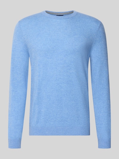 Produktfoto, Kaschmirpullover mit gerippten Abschlüssen von Christian Berg Men in Hellblau, gerader Schnitt, feine weiche Textur, Rundhalsausschnitt