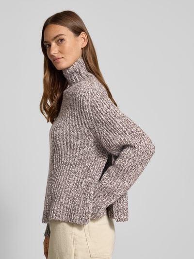 Drykorn Sweter z dzianiny z prążkowaną stójką model ‘VARISA’ Ciemnobrązowy melanż 3