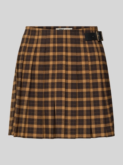 Only Uitlopende minirok met plooien aan één kant, model 'CAT' Camel - 2