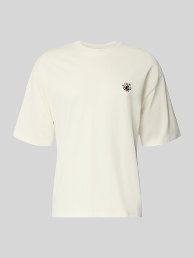 Produktfoto, T-Shirt mit Stitching und Rundhalsausschnitt von REVIEW in Oversized-Passform, reine Baumwolle, Farbe Creme, minimalistische Optik