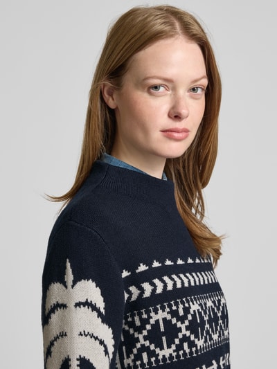Oui Gebreide pullover met opstaande kraag Donkerblauw - 3