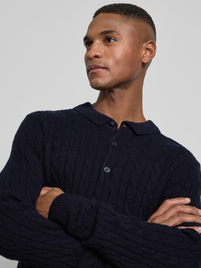 Lindbergh Strickpullover aus Leinen-Mix mit Polokragen Dunkelblau 3