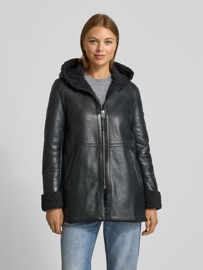 Cabrini Lange leren jas van echt lamsnappa  Zwart - 4