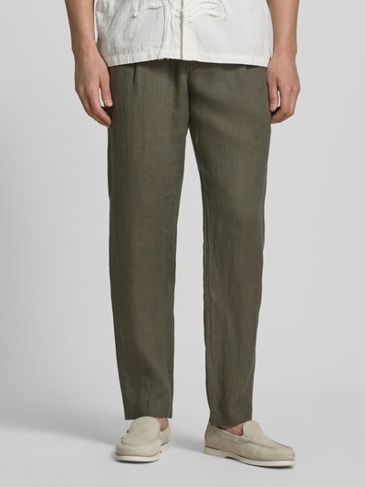 Marc O'Polo Linnen broek model 'OSBY JOGGER PLEATS' Donkerbruin - 4