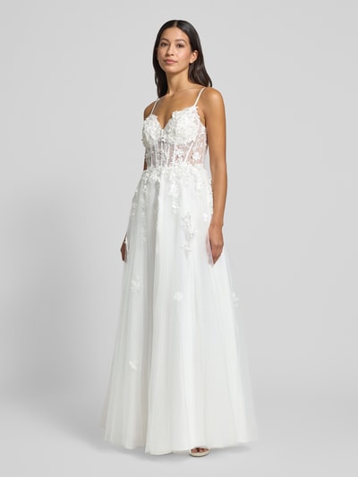 Luxuar Abendkleid aus Tüll mit rückseitiger Schnürung Offwhite 1