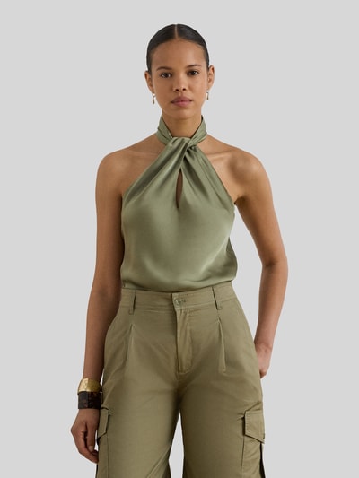 Lauren Ralph Lauren Top o kroju slim fit z wycięciem z wiązaniem na szyi Khaki 4
