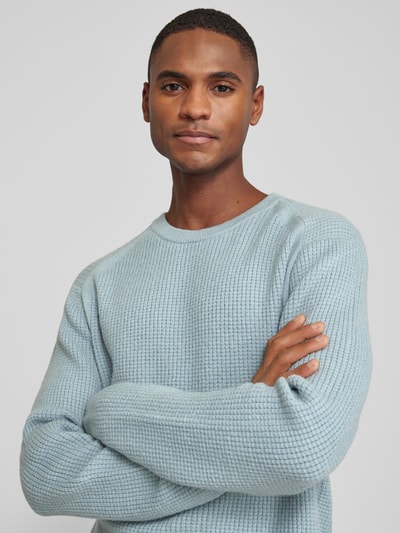 Tom Tailor Denim Regular Fit Strickpullover mit Wollanteil mit Strukturmuster Hellgrau Melange 3