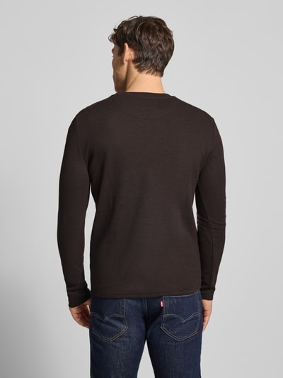 MCNEAL Shirt met lange mouwen, structuurmotief en ronde hals Chocoladebruin gemêleerd - 5