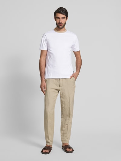 BOSS T-Shirt mit geripptem Rundhalsausschnitt Modell 'Tessler' Weiss 1