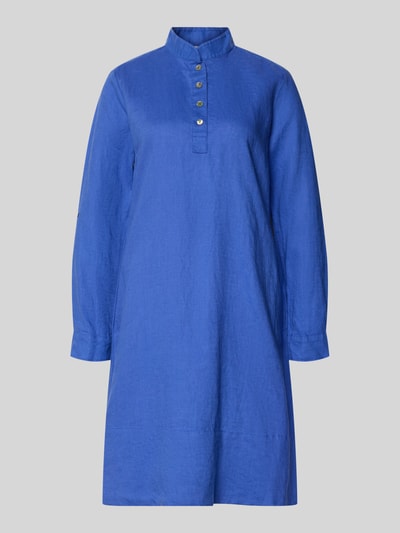 Produktfoto, Leinenkleid mit Stehkragen und kurzer Knopfleiste van Christian Berg Woman, zuiver linnen, recht model, knielengte, blauw, fijne structuur