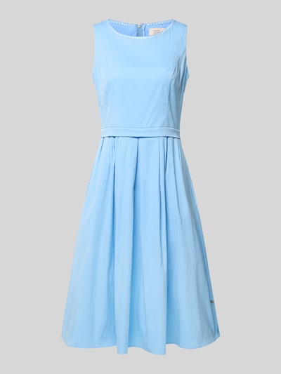 Produktfoto, Midikleid mit Rundhalsausschnitt von ROBE LÉGÈRE, jasnoniebieski bawełniany miks ze stretchem, krój A-linie, fałdy, długość tyłu w rozmiarze 36: 40 cm, szerokość w rozmiarze 36: 48 cm