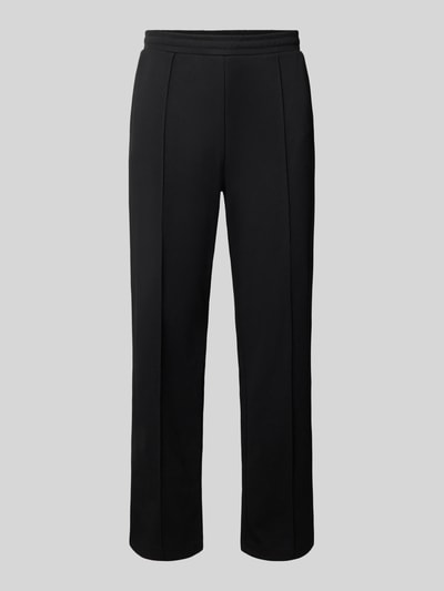 Produktfoto, Straight Fit Sweatpants mit elastischem Bund von REVIEW in Schwarz, Material-Mix mit Baumwoll-Anteil, sichtbare Bügelfalte.