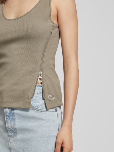 G-Star Raw Top met ritssluiting opzij, model 'Asymmetrical zip' Olijfgroen - 3