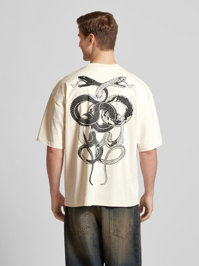 REVIEW T-shirt z nadrukiem z logo Écru 5
