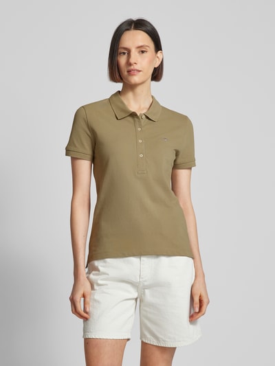 Gant Slim fit poloshirt met labelstitching Kaki - 4