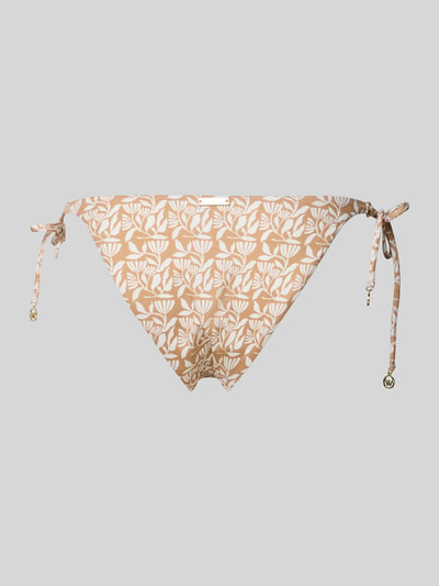 Productfoto, bikinibroekje met all-over look in beige en wit met zij-vetersluiting, model 'COASTAL BOHEMIA' van WATERCULT, materiaalmix met stretch, nauwsluitende pasvorm