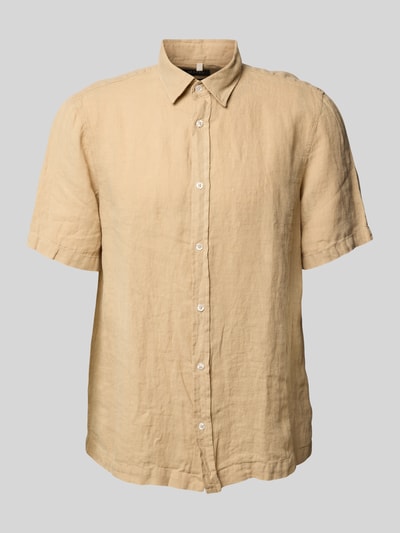 MAERZ Muenchen Regular Fit Leinenhemd mit Kentkragen Sand 1