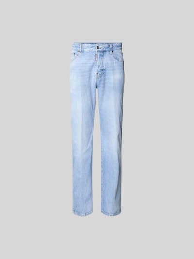 Produktfoto, Straight Fit Jeans mit Logo-Patch von Dsquared2, hellblaue Baumwolle, 5-Pocket-Design, Knopf- und Reißverschluss, Herren Jeans