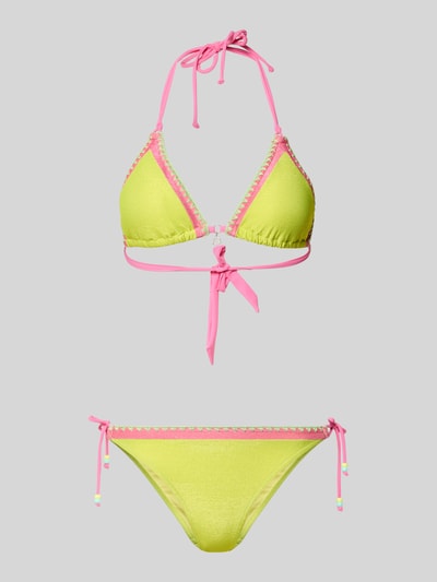 Productfoto, Bikini met sierstenen model 'Blucostora' van Banana Moon, elastische materiaalmix, regular fit, geel met roze accenten