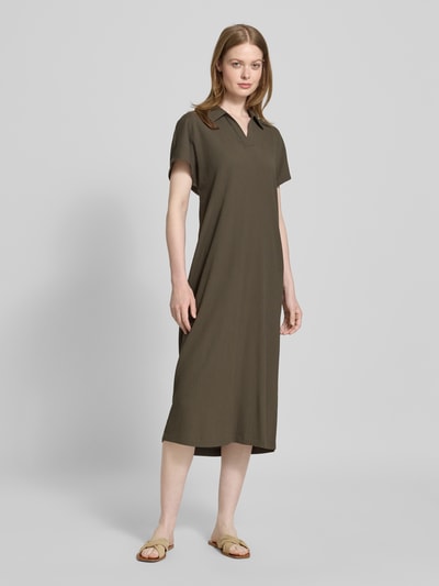 OPUS Midi-jurk met platte kraag, model 'Wannie' Olijfgroen - 1