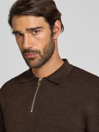 Jack & Jones Premium Strickpullover mit gerippten Abschlüssen Modell 'MILANO' Dunkelbraun Melange 3
