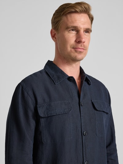 SELECTED HOMME Regular Fit Leinenhemdjacke mit Kentkragen Modell 'LEROY SUN' Dunkelblau 3