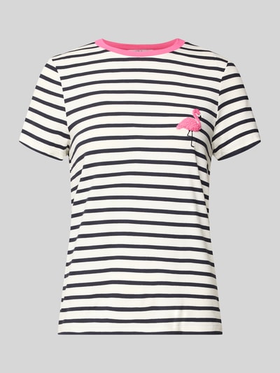 Produktfoto, Regular Fit T-Shirt aus Viskose-Mix Modell 'HEART LIFE' von Only mit Allover-Streifenmuster, Frottee-Besatz, Rundhals, Kurzarm.