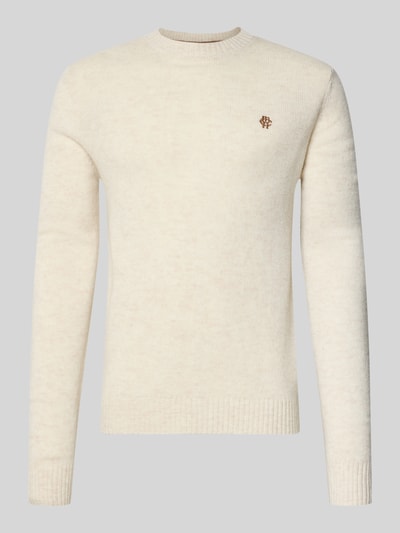Productfoto, gebreide pullover Slim Fit van zuiver wol met labelstitching, ribboorden, ruglengte maat M 66 cm, mouwlengte maat M 69 cm, Slim Fit Strickpullover aus reiner Wolle mit Label-Stitching van MCNEAL