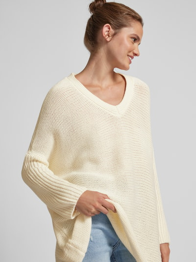 Noisy May Strickpullover mit V-Ausschnitt Modell 'VERA' Ecru 3