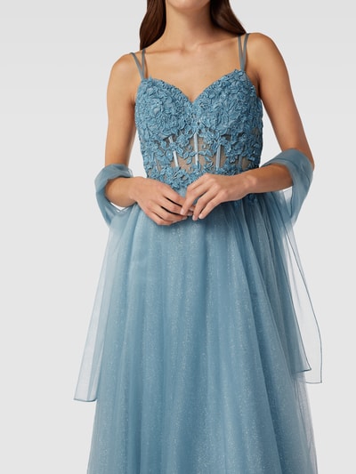 Luxuar Abendkleid mit Ziersteinbesatz Rauchblau 3