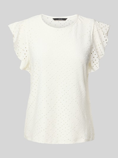 Vero Moda Regular Fit T-Shirt mit Lochstickmuster Muster 'TASSA' Weiss 2