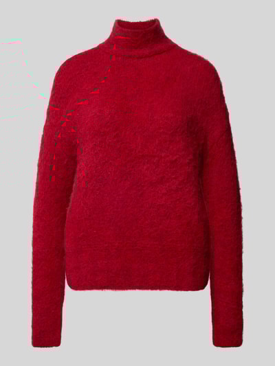 Milano Italy Sweter z dzianiny ze stójką i obniżonymi ramionami Czerwony 2