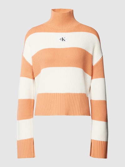 Calvin Klein Jeans Rollkragenpullover mit Blockstreifen Modell 'CHUNKY' Orange 2