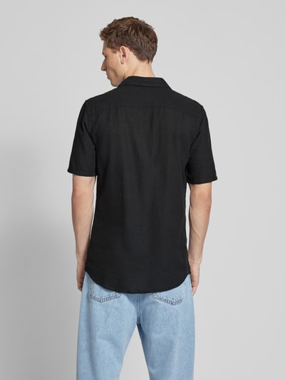 Only & Sons Slim fit linnen overhemd met 1/2-mouwen, model 'CAIDEN' Zwart - 5