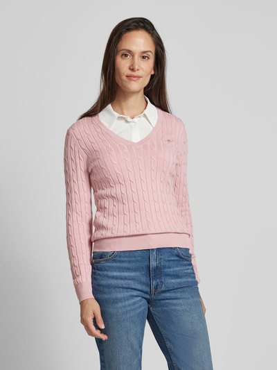 Gant Strickpullover mit Label-Stitching Altrosa 4