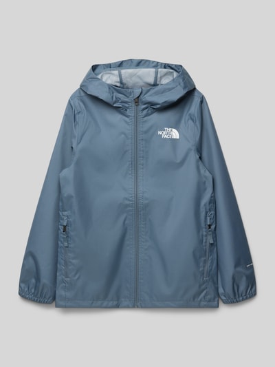 Produktfoto, Regenjacke mit Logo und Reißverschlusstaschen von The North Face in Blau, Kapuze, glatte Textur, Regular Fit, kindgerecht