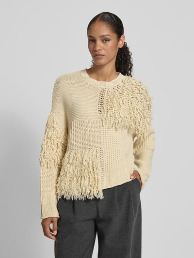 JAKE*S STUDIO WOMAN Relaxed fit gebreide pullover met franjes Ecru - 4