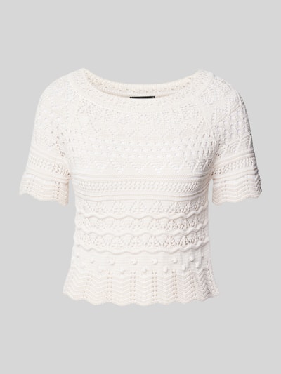 Marc Cain Cropped Strickpullover mit Lochstickerei Ecru 1