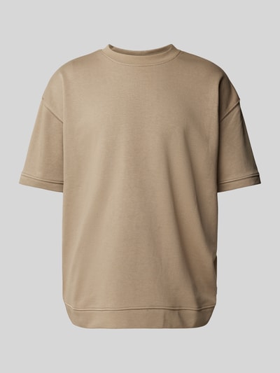 Lindbergh Oversized T-Shirt mit geripptem Rundhalsausschnitt Camel 1