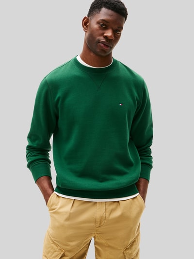 Tommy Hilfiger Regular Fit Sweatshirt aus reiner Baumwolle mit Logo-Stitching Dunkelgruen 4