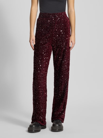 Pieces Spodnie szerokie z cekinowym obszyciem model ‘KAM’ Bordowy 4