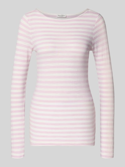 Produktfoto, Regular Fit Langarmshirt aus reiner Baumwolle von Marc O'Polo, Optik:Allover-Muster, Gestreift in Rosa-Weiß, U-Boot-Ausschnitt, Material: Reine Baumwolle