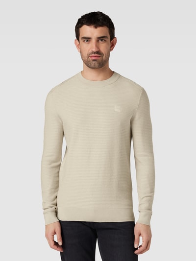 BOSS Orange Strickpullover in unifarbenem Design Modell 'Anion' Beige 4