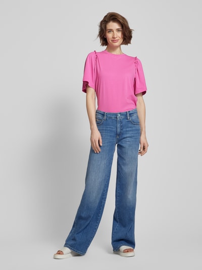 Selected Femme T-shirt w jednolitym kolorze model ‘PENELOPE’ Mocnoróżowy 1