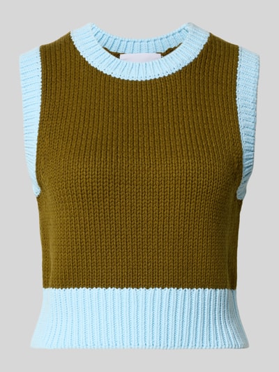 Produktfoto, Slim Fit Pollunder in Strick-Optik von Style Icon Collection im Farbblock-Design aus Baumwoll-Mix mit Rundhalsausschnitt, Rückenlänge 48 cm bei Größe S.
