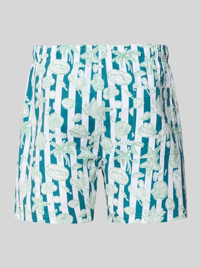 Produktfoto, zwembroek in turquoise-wit met all-over look en elastische band, model 'MAUI VIBES NOVELTY' van Jack & Jones