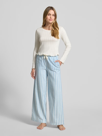 Jake*s Casual Wide leg pyjamabroek met tunnelkoord Lichtblauw - 1